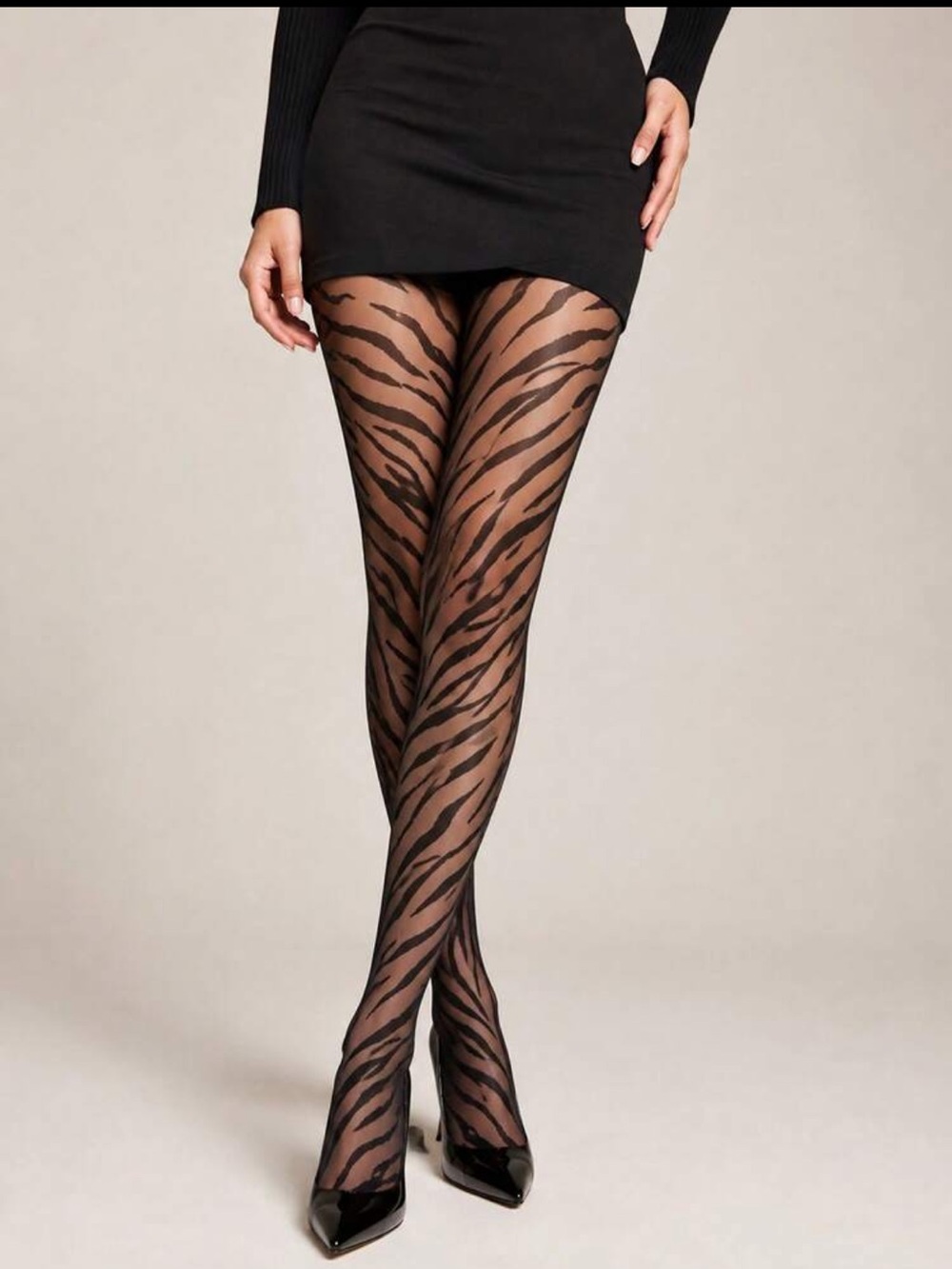 Sheer Black Zebra-Print Pantyhose - nwt